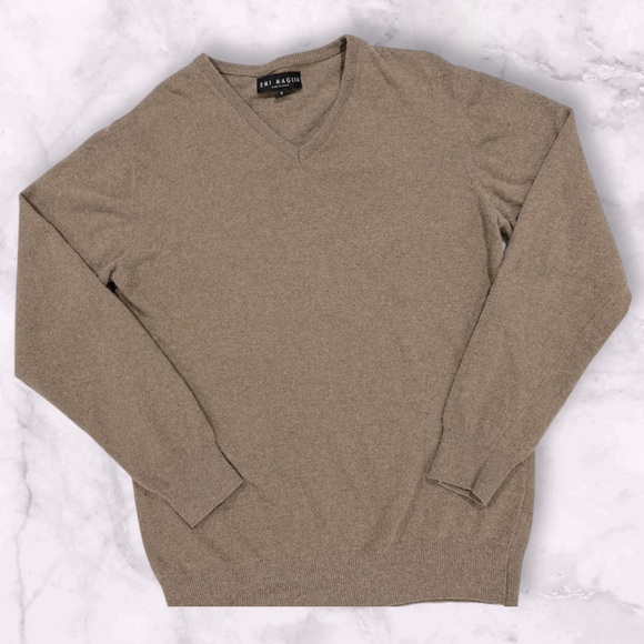 Emi Maglia Made in Italy Light Tan V-Neck Cashmere/Wool Blend Sweater Mens Sm - Picture 1 of 4